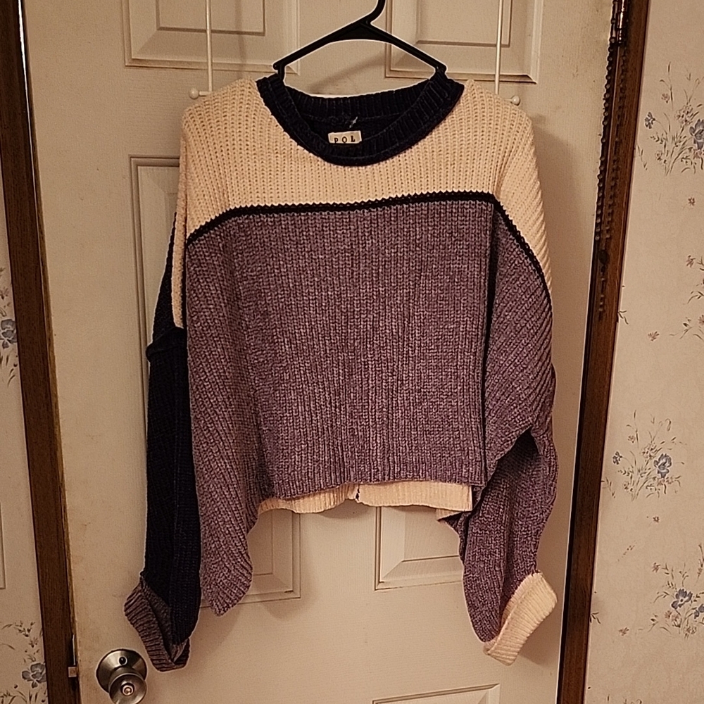 POL Cream and Purple Crew Neck Sweater